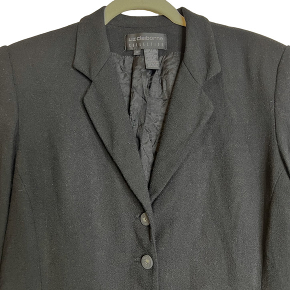 Liz Claiborne Collection Womens Wool Blazer Size 10 Black Longline Pockets - Picture 2 of 5